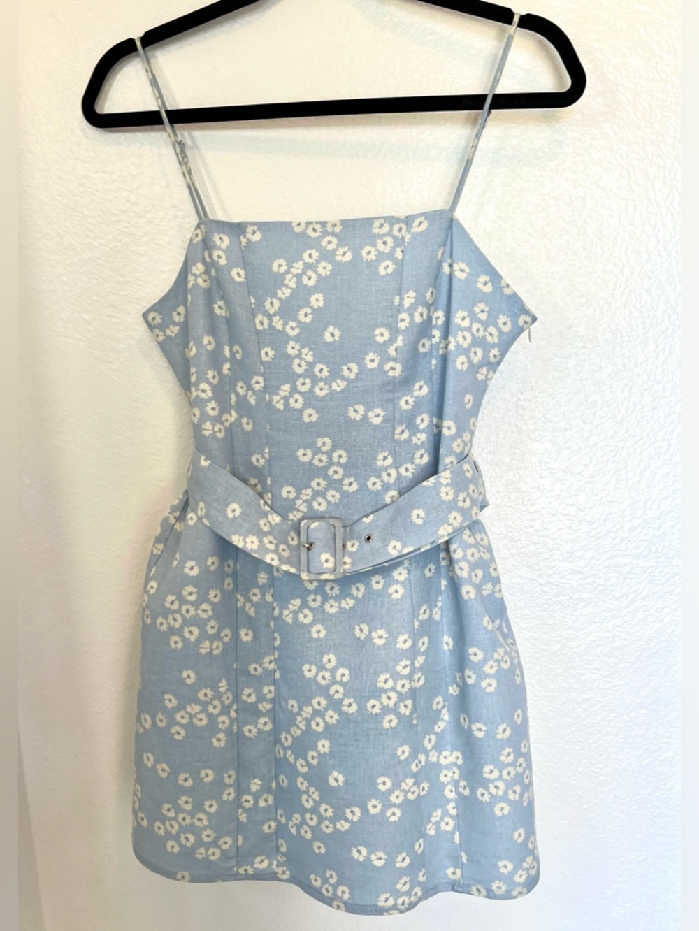 Zara Sun Floral Baby Blue Flowers Baby Doll Mini Dress With Belt Women’s Medium
